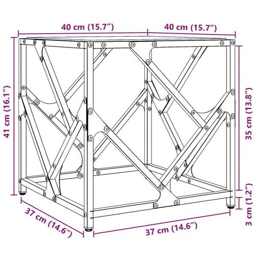 Sofabord med transparent glastop 40x40x41 cm stål