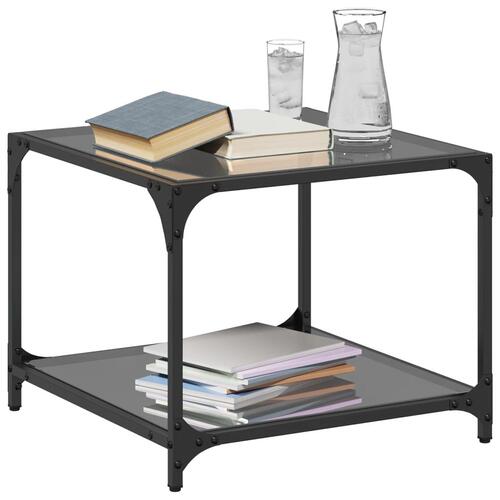 Sofaborde med sort glastop 2 stk 50x50x40 cm stål