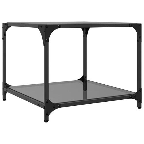 Sofaborde med sort glastop 2 stk 50x50x40 cm stål