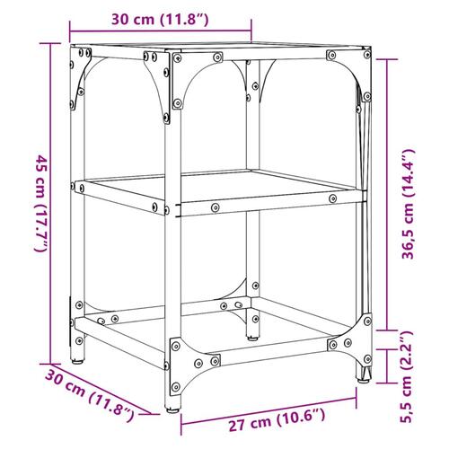 Sofaborde 2 stk. med transparent glastop 30x30x45 cm stål