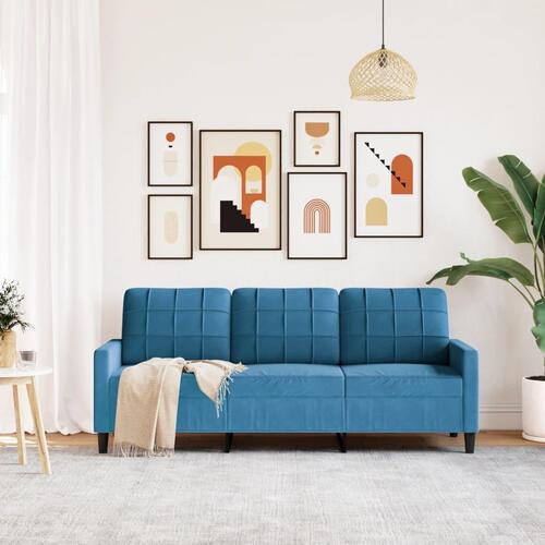 3-personers sofa 180 cm velour blå