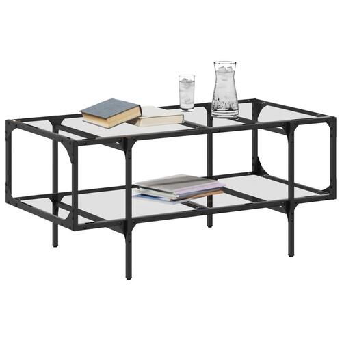 Sofabord med transparent glastop 98,5x50x45 cm stål