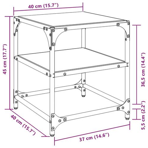 Sofabord med transparent glastop 40x40x45 cm stål