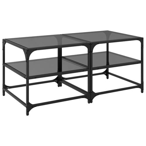 Sofaborde med sort glastop 2 stk 50x50x45 cm stål