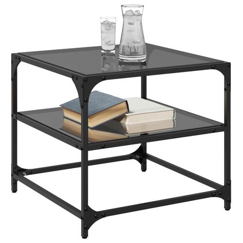Sofaborde med sort glastop 2 stk 50x50x45 cm stål