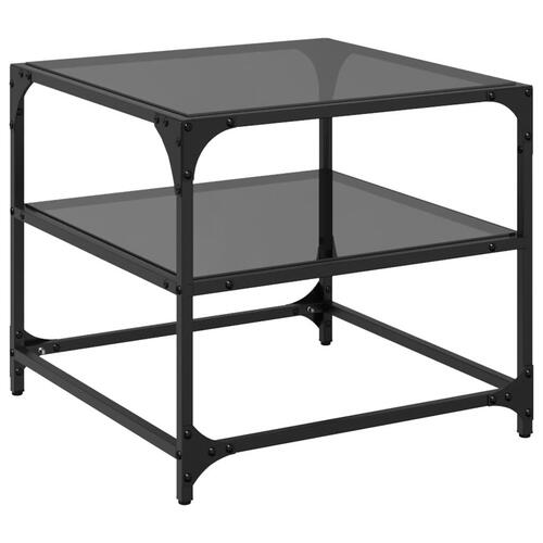 Sofaborde med sort glastop 2 stk 50x50x45 cm stål