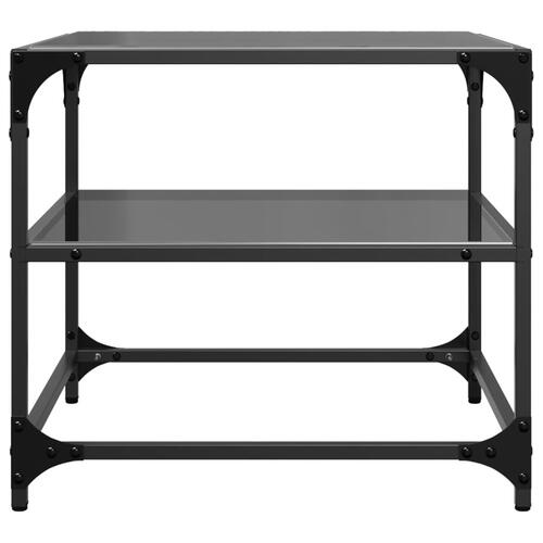 Sofaborde med sort glastop 2 stk 50x50x45 cm stål