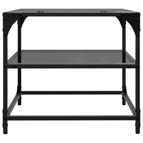 Sofaborde med sort glastop 2 stk 50x50x45 cm stål