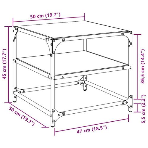 Sofaborde med sort glastop 2 stk 50x50x45 cm stål