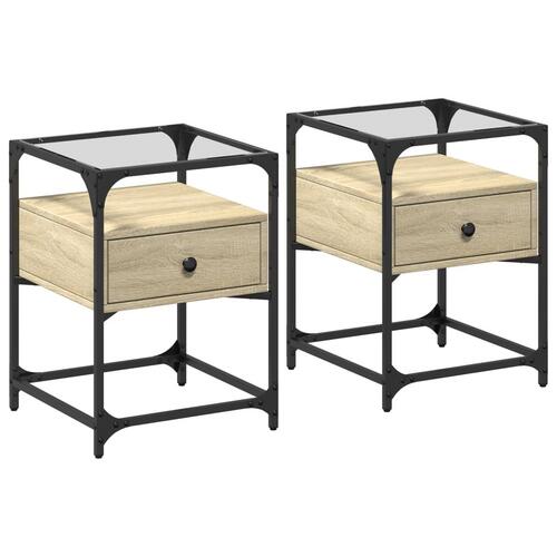 Sengeborde 2 stk. 40x40x55 cm konstrueret træ sonoma-eg