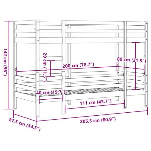 Køjeseng 80x200 cm massivt fyrretræ hvid