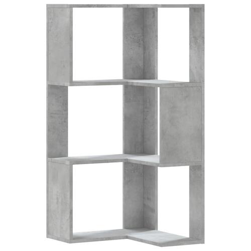 Bogreol til hjørne 50x50x102cm 3hylder konstrueret træ betongrå