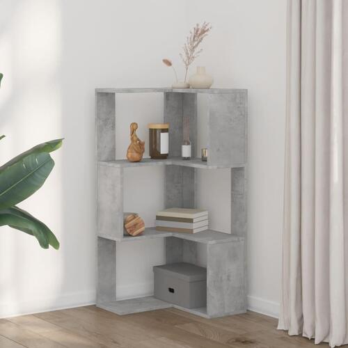 Bogreol til hjørne 50x50x102cm 3hylder konstrueret træ betongrå