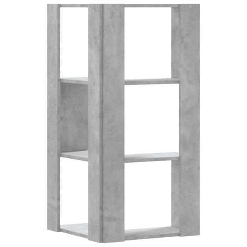 Bogreol til hjørne 50x50x102cm 3hylder konstrueret træ betongrå