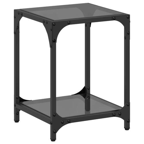 Sofabord med sort glastop 30x30x40 cm stål
