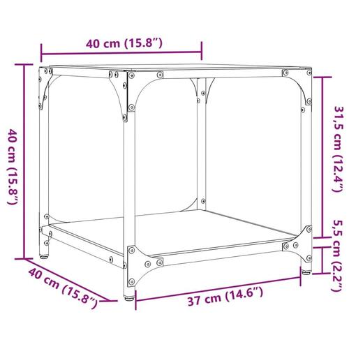 Sofaborde med transparent glastop 2 stk 40x40x40 cm stål