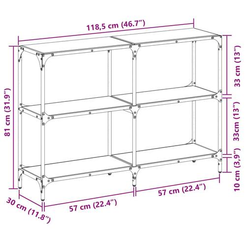 Konsolbord med sort glastop 118,5x30x81 cm stål