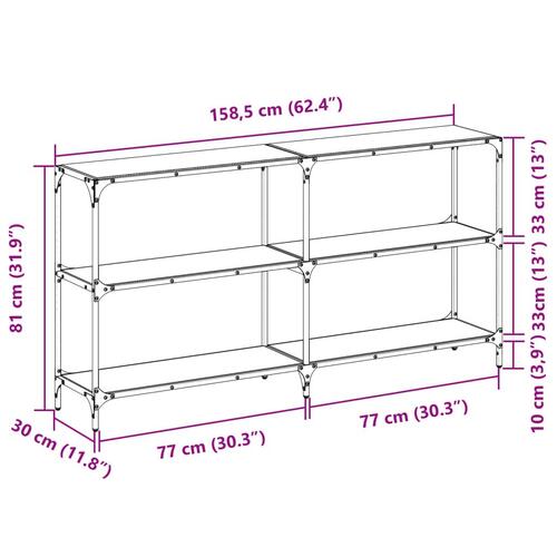 Konsolbord med sort glastop 158,5x30x81 cm stål