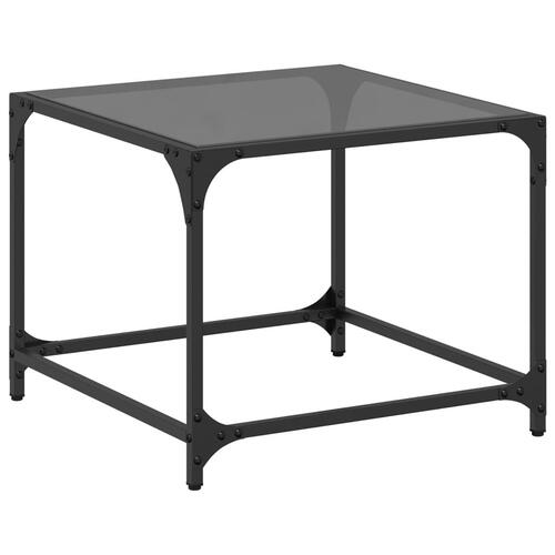 Sofabord med sort glastop 50x50x40 cm stål