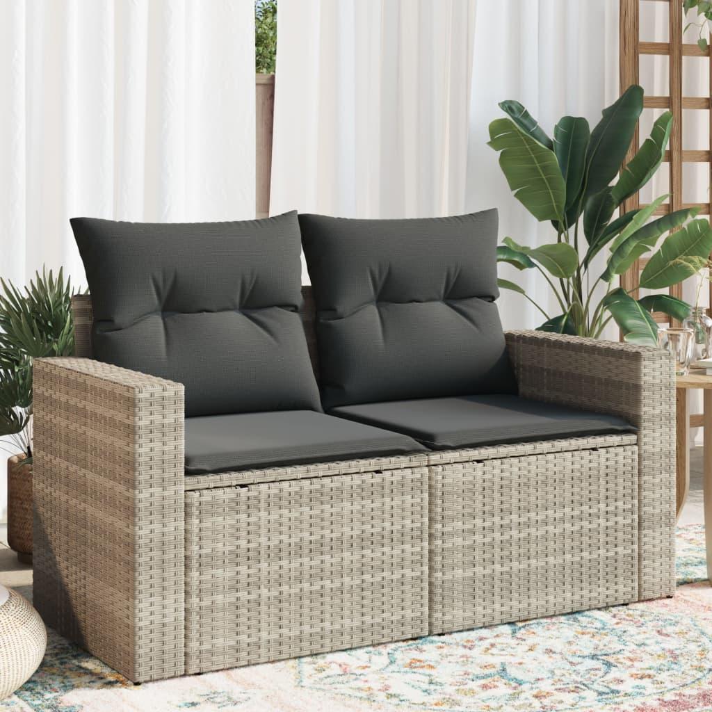 2-personers havesofa med hynder polyrattan lysegrå