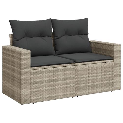 2-personers havesofa med hynder polyrattan lysegrå