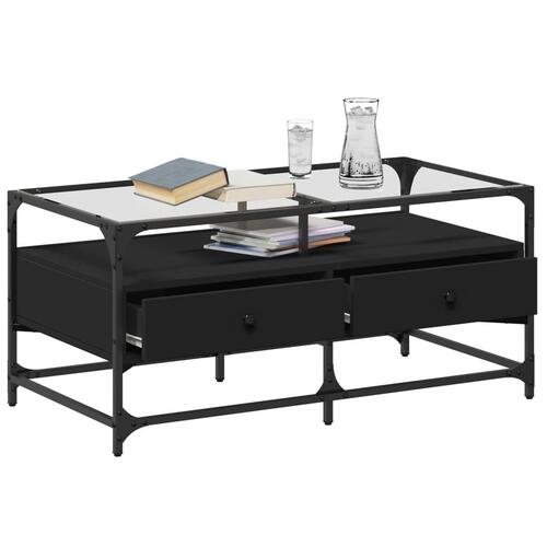 Sofabord med sort glastop 98,5x50x45 cm stål