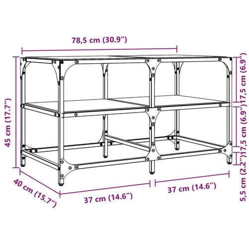 Sofabord med transparent glastop 78,5x40x45 cm stål