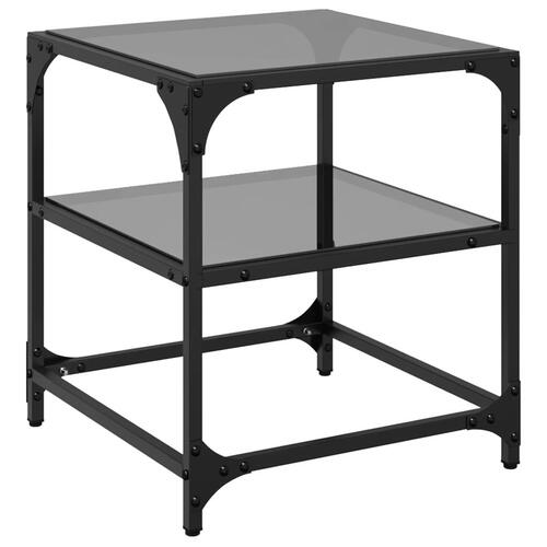 Sofabord med sort glastop 40x40x45 cm stål