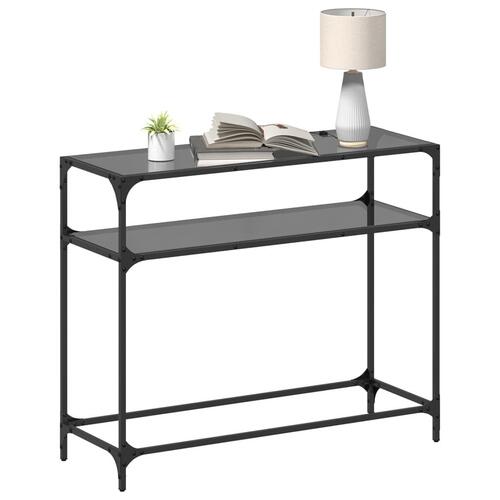 Konsolbord med sort glastop 98x35x81 cm stål