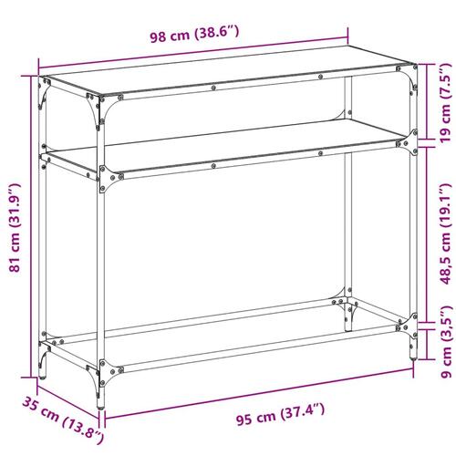 Konsolbord med sort glastop 98x35x81 cm stål