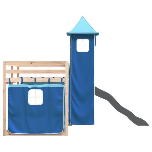 Køjeseng med rutsjebane og forhæng 90x200 cm blå