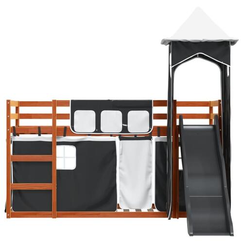 Køjeseng med rutsjebane og forhæng 90x200 cm hvid og sort