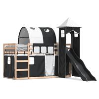 Køjeseng med rutsjebane og forhæng 90x200 cm hvid og sort