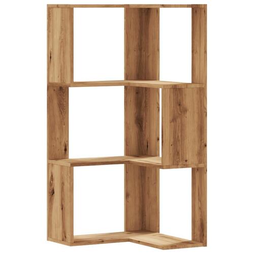 Bogreol til hjørne 50x50x102 cm 3 hylder konstrueret træ egetræ