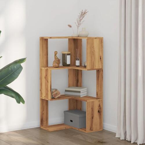 Bogreol til hjørne 50x50x102 cm 3 hylder konstrueret træ egetræ