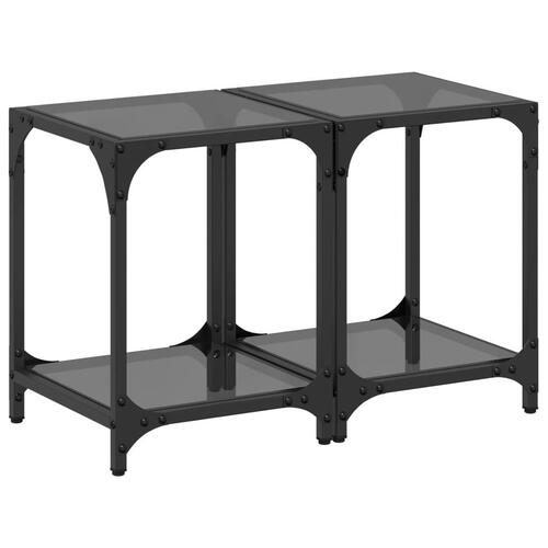 Sofaborde med sort glastop 2 stk 30x30x40 cm stål