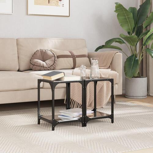 Sofaborde med sort glastop 2 stk 30x30x40 cm stål