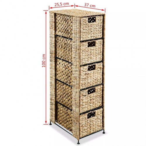 Opbevaringsenhed med 5 kurve - vandhyacint, 25,5 × 37 × 100 cm