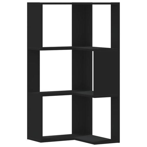 Bogreol til hjørne 50x50x102 cm 3 hylder konstrueret træ sort