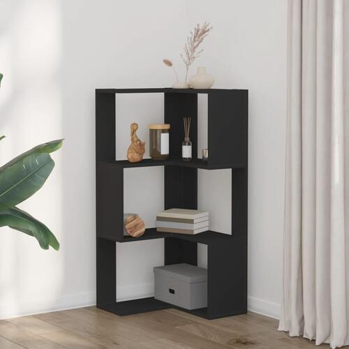 Bogreol til hjørne 50x50x102 cm 3 hylder konstrueret træ sort