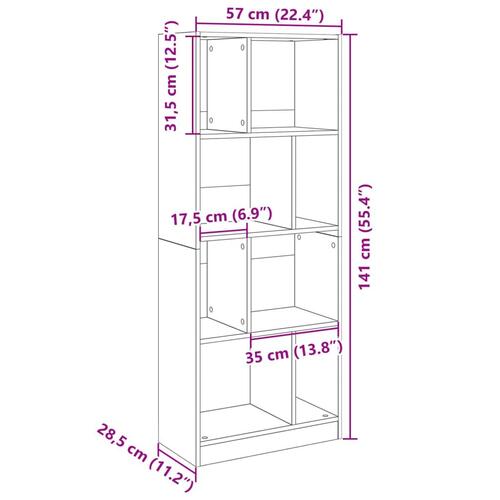 Bogreol 57x28,5x141 cm konstrueret træ sonoma-eg