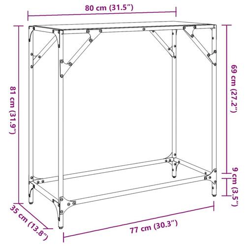 Konsolbord med transparent glastop 80x35x81 cm stål