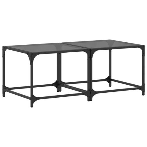 Sofaborde med sort glastop 2 stk 50x50x40 cm stål