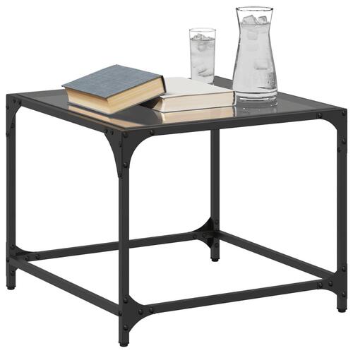 Sofaborde med sort glastop 2 stk 50x50x40 cm stål