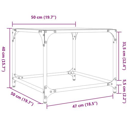 Sofaborde med sort glastop 2 stk 50x50x40 cm stål