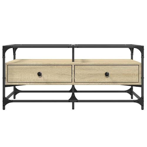 Sofabord med glasplade 98,5x50x45 cm sonoma-eg