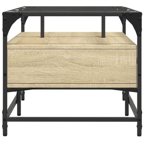 Sofabord med glasplade 98,5x50x45 cm sonoma-eg