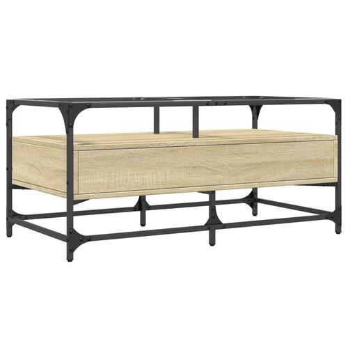 Sofabord med glasplade 98,5x50x45 cm sonoma-eg