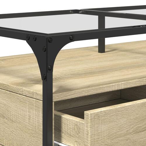 Sofabord med glasplade 98,5x50x45 cm sonoma-eg