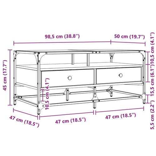 Sofabord med glasplade 98,5x50x45 cm sonoma-eg
